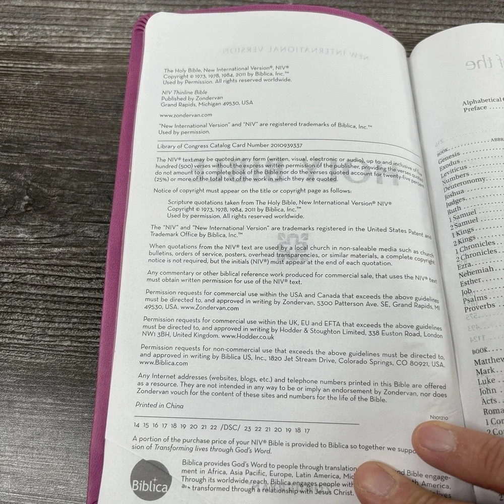 The Holy Bible Thinline NIV New International Version pink Duo Tone Zindervan